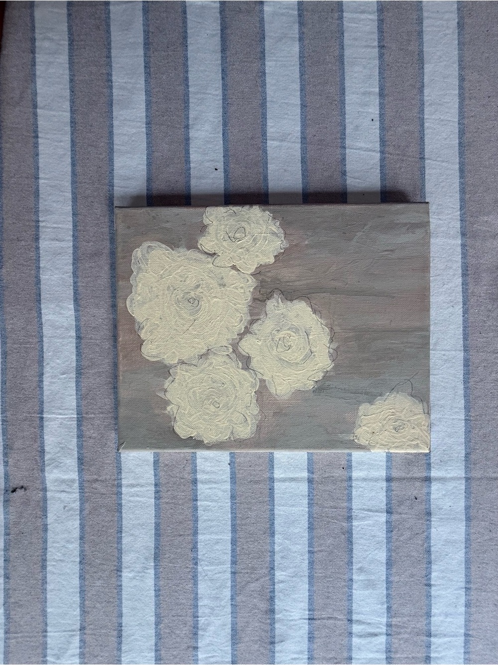 Hand-Painted Floral Canvas in Cream and Taupe